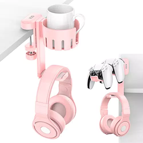 KDD Kopfhörer Halter 360° Drehbar - 3 in 1 Controller Halter & Ersetzbarer Getränkehalter
