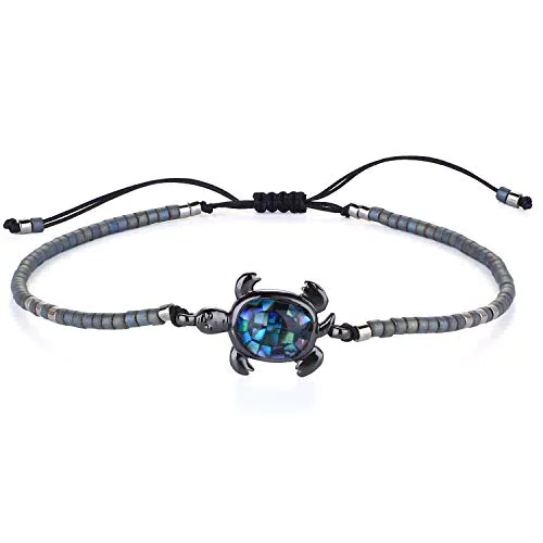 KELITCH Abalone Muschel Perlenarmband Verstellbare Schildkröte Anhänger Rocailles Wickelarmband Freundschaft Armreifen Schmuck