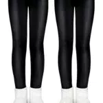 KEREDA Mädchen Leggings Thermo Gefüttert Thermoleggings Winter Warme Kunstleder 2er-Pack