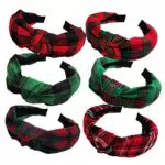 KizBruo 6PCs Weihnachten Geknotete karierte Stirnbänder Mode Vintage Turban Haarband Retro breites Stirnband für Frauen Mädchen Weihnachten Haarschmuck