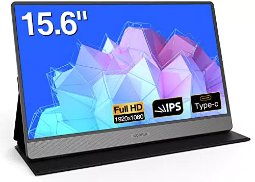 KOORUI Portable Monitor 15.6 Zoll 1080P FHD Tragbarer Monitor IPS Mobiler Monitor mit Zwei Lautsprecher Eye Care-Bildschirm und Mini HDMI/Typ-C