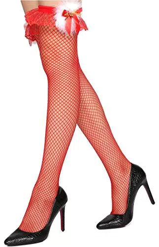 krautwear Damen Halterlose Rote Weihnachts XMAS Strümpfe Mit Schleife Und Glöckchen