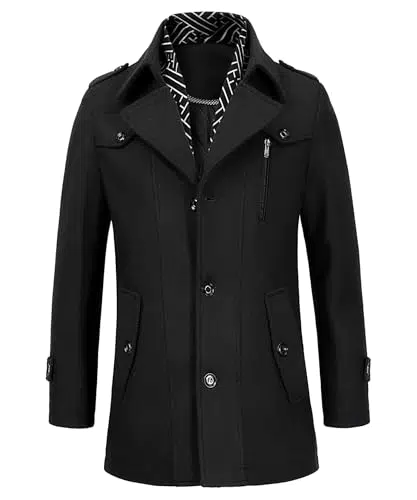 KTWOLEN Herren Wintermantel Business Wollmantel Warm Herrenmantel Freizeit Wolle Winterjacke mit Schal-Einsatz Winddichte Übergangsmantel Jacke