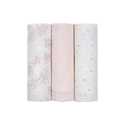 LÄSSIG Baby Puckdecke Spuckdecke Pucktuch Mulltuch 3er Set Baumwolle 85 x 85 cm/Swaddle & Burp Blanket L About Friends Chinchilla