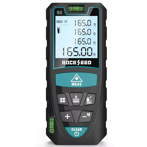 Laser Entfernungsmesser 50m, RockSeed Digital Wasserwaage Distanzmessgerät & LCD Hintergrundbeleuchtung 4 Zeilige Digitaldisplay Mehreren Messmodi