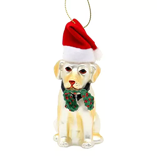 Lauschaer Christbaumschmuck - Hund mit Weihnachtsmütze und Halsband