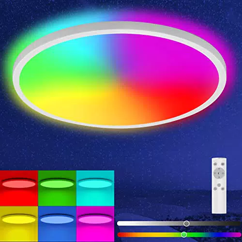 LEDYA LED Deckenleuchte Dimmbar, 18W RGB Deckenlampe mit Fernbedienung