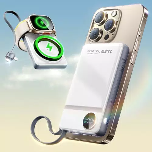 LISEN Power Bank, 22.5W Schnelles Aufladen, Externer Handyakkus PowerBank mit Kabel Fast Charging Tragbares Klein Aber 10000mAh Externe Akkus für iPhone 15 Pro Max Plus 14 13 Apple Watch Samsung S23