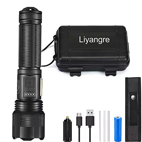 Liyangre Taschenlampe LED Aufladbar mit 3200mAh AKUU LED Taschenlampe mit Zweifarbigem COB-Seitenlicht