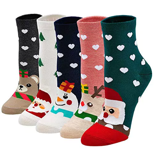 LOFIR Bunte Lustige Socken Damen Weihnachtssocken Tiermuster Strümpfe aus Baumwolle Mädchen Socken Weihnachten Geschenk für Frauen