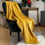 LOMAO Flanelldecke mit Pompon-Fransen, leichte, gemütliche Bettdecke
