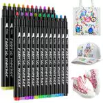 LUZOON 24 Farben Textilstifte Textilmarker Waschmaschinenfest Stoffmalstifte Waschfest Permanent Stoffmalfarben Stifte für T Shirt