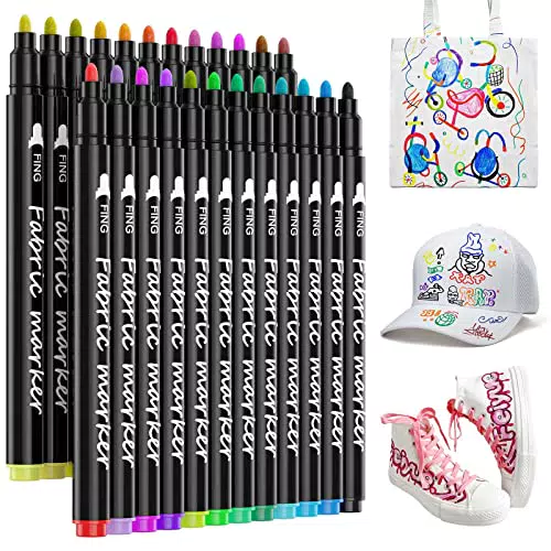 LUZOON 24 Farben Textilstifte Textilmarker Waschmaschinenfest Stoffmalstifte Waschfest Permanent Stoffmalfarben Stifte für T Shirt