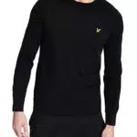Lyle & Scott Strickpullover Herren mit C-Ausschnitt schwarz — EIN modischer klassischer Herren Pullover aus Einer Woll-Baumwollmischung für Wärme und Komfort
