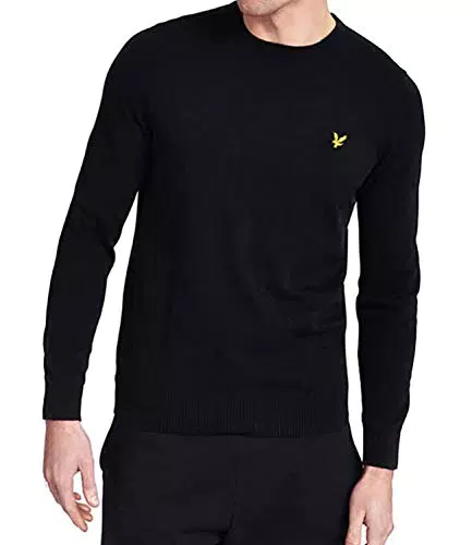 Lyle & Scott Strickpullover Herren mit C-Ausschnitt schwarz — EIN modischer klassischer Herren Pullover aus Einer Woll-Baumwollmischung für Wärme und Komfort