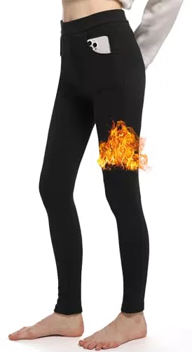 LYRIKER Thermo Leggings Damen Winter Fleece Leggins Gefüttert Thermoleggings aus Baumwolle Schwarz
