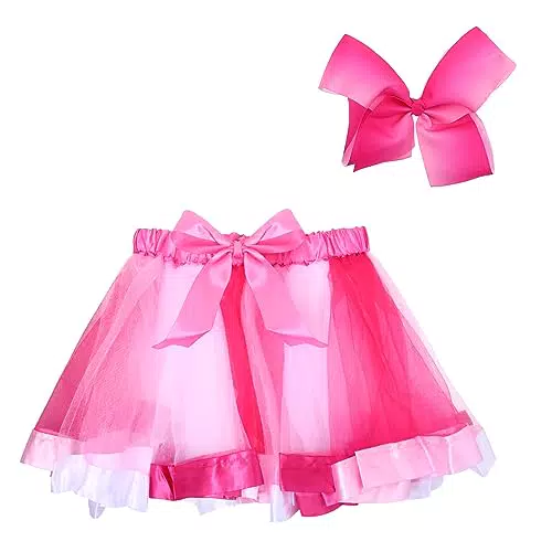 Mädchen Tüllrock Schleife Haarspangen Set Getäfeltes Tütü Retro Kinder Tüll Rock für Halloween Schule Party Urlaub Feier（Rosa）