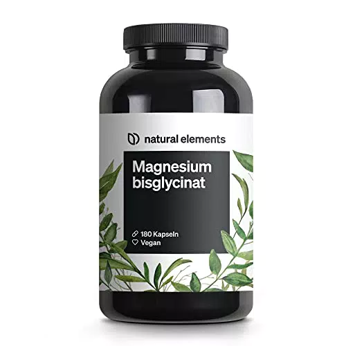 Magnesiumbisglycinat - Premium: Chelatiertes Magnesium - 180 Kapseln - 100mg elementares Magnesium pro Kapsel - Laborgeprüft
