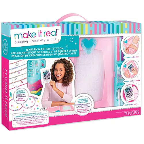 Make It Real 2901518 DIY Greeting Card & Jewellery Studio Craft Kit for Kids Creative Kit