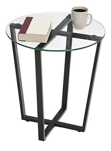 Mango Steam Runder Metro-Glas-Beistelltisch/Beistelltisch/für Wohnzimmer und Esszimmer durchsichtige Platte/Schwarze Basis