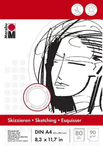 Marabu 1612000000044 - Malblock Skizze, 90 g/qm, 80 Blatt