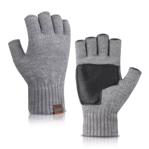 Maylisacc Winter Halbfinger Handschuhe für Herren, Warme Handschuh Fingerlosmit Schaffellgriff für Unisex