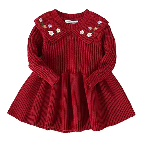M?dchen Pullover Kleid Baby Kinder Herbst Winter Warm H?keln Langarm Strickkleid A-Linie Einfarbig Basic Freizeitkleid Gestrickte Partykleid Festliches Winterpulli Winterpullover Rot Stickerei 2-3J