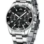 MEGALITH Herrenuhr Militär Edelstahl Silber Chronographen Herren Armbanduhr Großes Wasserdicht Schwarz Zifferblatt Leuchtende Uhren fur Männer Analog Datum
