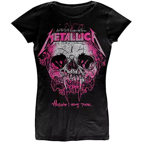 Metallica T Shirt Wherever I May Roam Band Logo offiziell Damen Skinny Fit X