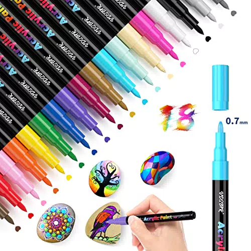 Micetyaler Acrylstifte für Steine Bemalen Set, 18 Farben Permanent Marker Wasserfeste Stifte 0
