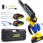 Mini Kettensäge mit Akku 4000mAh, ‎Vikeri 6 Zoll Mini Kettensäge Elektro mit LED Leistungsanzeige 2 Akku 2000mAh