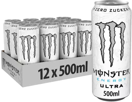Monster Energy Ultra White - koffeinhaltiger Energy Drink mit sanftem Zitrus-Geschmack - ohne Zucker und ohne Kalorien - in praktischen Einweg Dosen