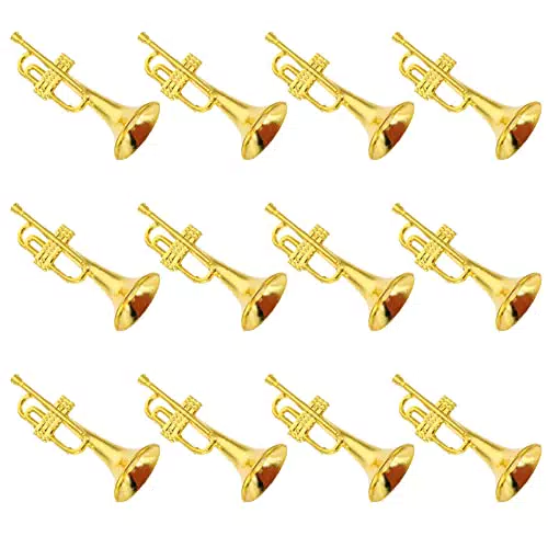 Musikinstrument Weihnachtsbaum Ornamente: 12 Stücke Mini Trompete Weihnachten Hängende Dekoration Miniatur Gold Musikinstrument Modell Spielzeug Holiday Party Gefälligkeiten