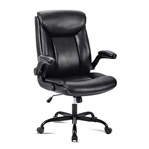MZLEE Bürostuhl Ergonomischer Schreibtischstuhl PU Leder Drehstuhl mit hochklappbarer Armlehne
