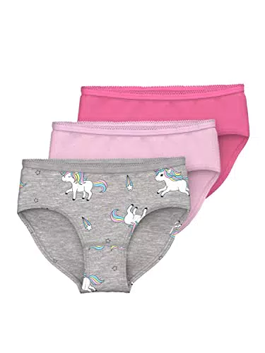 NAME IT Girl's NMFBRIEFS 3P Grey Melange Unicorn NOOS Unterhosen