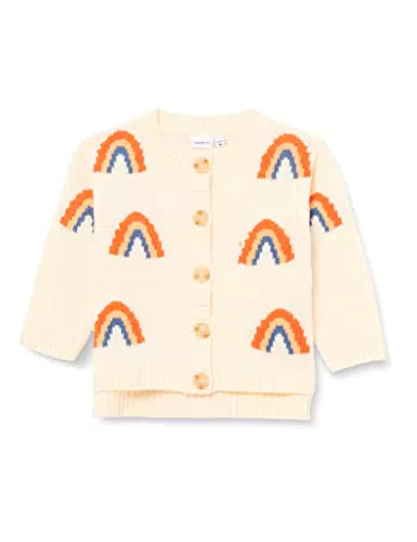 NAME IT Girl's NMFTELENA LS Knit Card Strickjacke, Buttercream