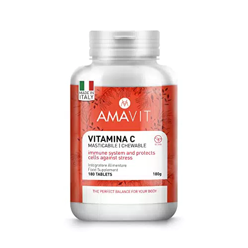 Natürliches Vitamin C 1000mg für 2 Kautabletten - Reines Ascorbinsäure Vit C mit Orangengeschmack für Immunsystem Stärken - 180 Vitamin C Tabletten Gluten-und LaktoseFrei