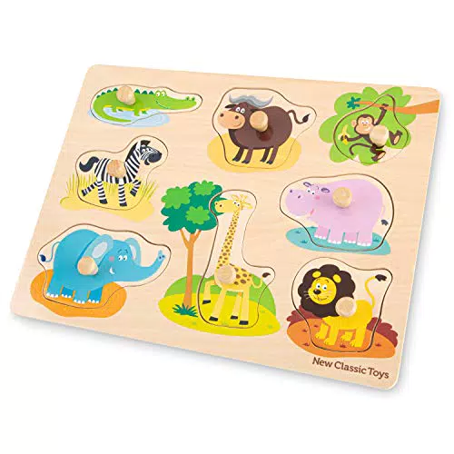 New Classic Toys 10431 Peg Puzzle-Safari-8 Pieces-FSC 100%-Certified Wood