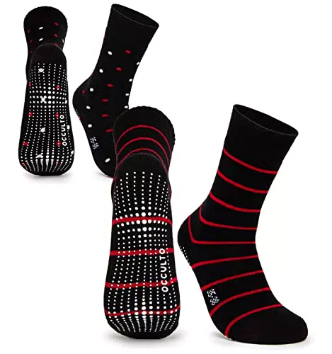 Occulto Damen Stoppersocken 2er Pack Schwarz-Rot 39-42