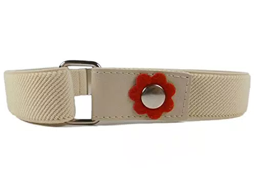Olata elastischer Mädchen-Gürtel mit Blumen-Verschluss . Hellcreme