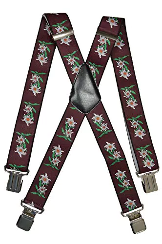 Olata Heavy Duty Herren/Damen-Hosenträger X-Form mit Edelweiß Muster 2