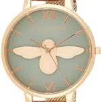 Olivia Burton Analog Quarzuhr für Damen mit Roségoldfarbenes Edelstahl-Mesh-Gliederarmband - OB16AM117