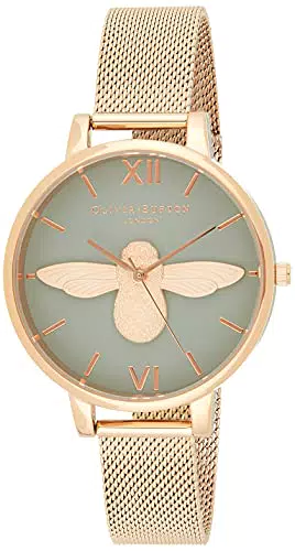 Olivia Burton Analog Quarzuhr für Damen mit Roségoldfarbenes Edelstahl-Mesh-Gliederarmband - OB16AM117