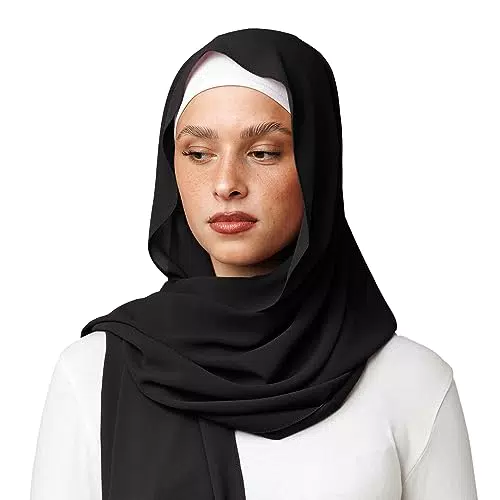 OMAIRA Premium Hijab Chiffon Schwarz, Kopftuch/Schal für Damen Frauen Mädchen