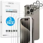 OMOTON für iPhone 15 Pro Panzer Schutz Glas mit Rahmen-Installationshilfe