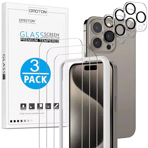 OMOTON für iPhone 15 Pro Panzer Schutz Glas mit Rahmen-Installationshilfe