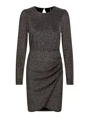 ONLY Damen Onlnew Rich L/S Glitter Dress Jrs, Silver/Detail:gold Glitter