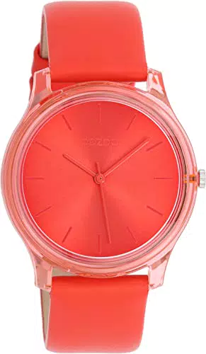 Oozoo Timepieces Damen Uhr in Rot, Armbanduhr Damen mit Lederarmband