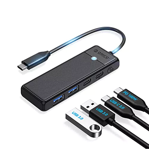 ORICO USB C Hub, 4-in-1 USB-C-auf-USB-Multiport-Adapter mit 100W Power Delivery