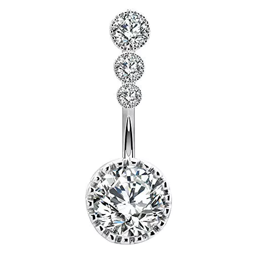 OUFER 14G 12 mm Bauchnabelpiercing Silber Lange Barbell 316L Chirurgenstahl Runden CZ Piercing Schmuck Belly Button Ring Navel Bar Jewelry Körperschmuck